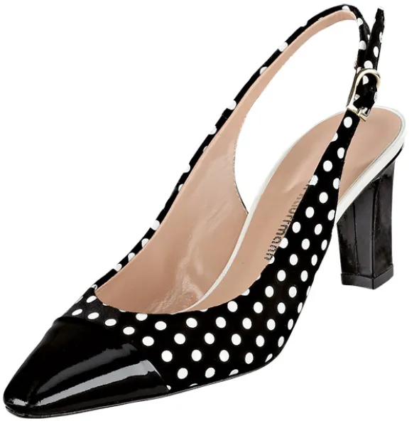 Eleganter Slingpumps mit Punktedruck und Blockabsatz