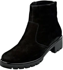 Schnürstiefel mit Velourleder überzogenem Blockabsatz