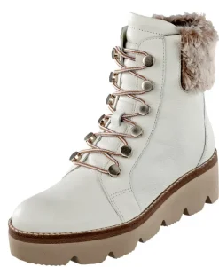Schnürstiefel mit auffälligen Ösen und Fellkragen von Gabor